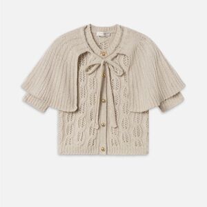 Frame Denim Cream Cable-Knit Cape Cardigan with Bow
